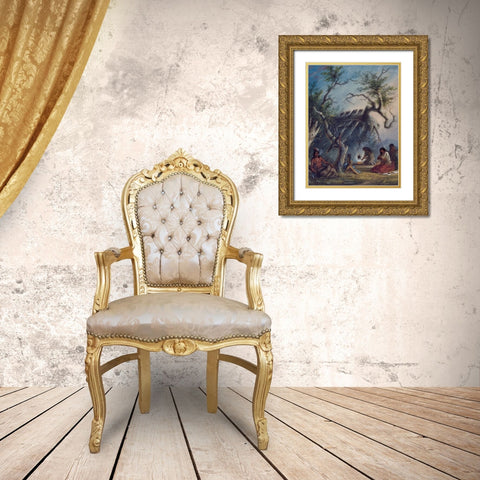 Indian Lodge Gold Ornate Wood Framed Art Print with Double Matting by Miller, Alfred Jacob
