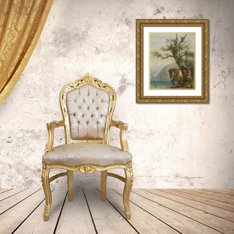 Indian Toilet Gold Ornate Wood Framed Art Print with Double Matting by Miller, Alfred Jacob