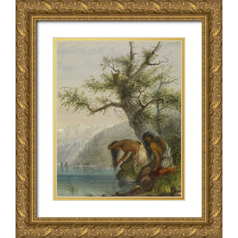 Indian Toilet Gold Ornate Wood Framed Art Print with Double Matting by Miller, Alfred Jacob