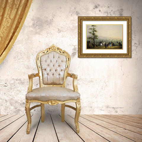 Our Camp Gold Ornate Wood Framed Art Print with Double Matting by Miller, Alfred Jacob