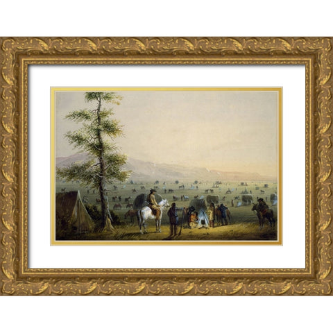 Our Camp Gold Ornate Wood Framed Art Print with Double Matting by Miller, Alfred Jacob