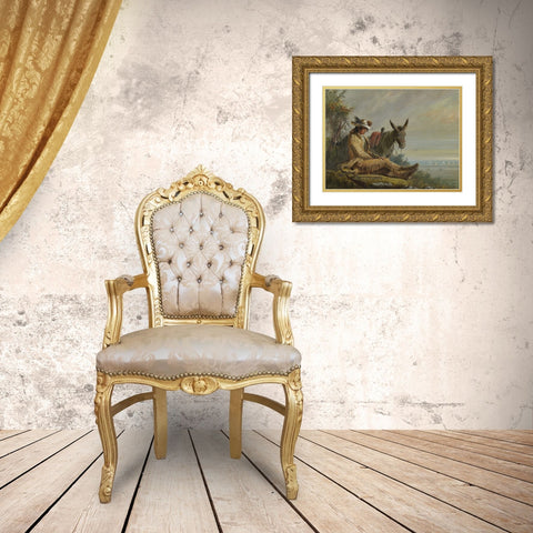 Pierre Gold Ornate Wood Framed Art Print with Double Matting by Miller, Alfred Jacob