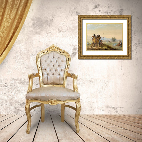 Testing Bows Gold Ornate Wood Framed Art Print with Double Matting by Miller, Alfred Jacob
