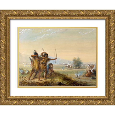 Testing Bows Gold Ornate Wood Framed Art Print with Double Matting by Miller, Alfred Jacob