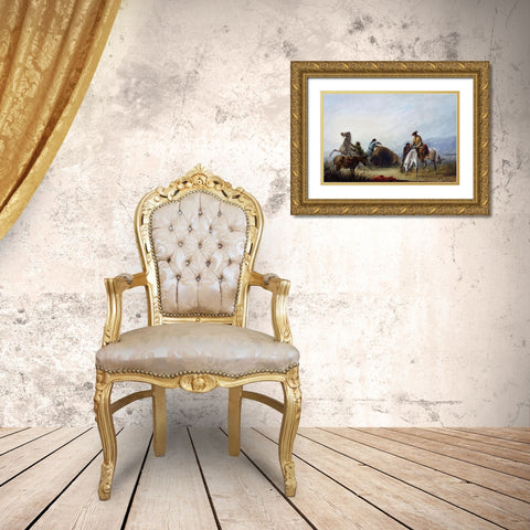 Taking the Hump Rib Gold Ornate Wood Framed Art Print with Double Matting by Miller, Alfred Jacob