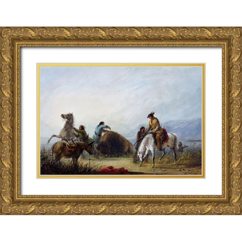 Taking the Hump Rib Gold Ornate Wood Framed Art Print with Double Matting by Miller, Alfred Jacob