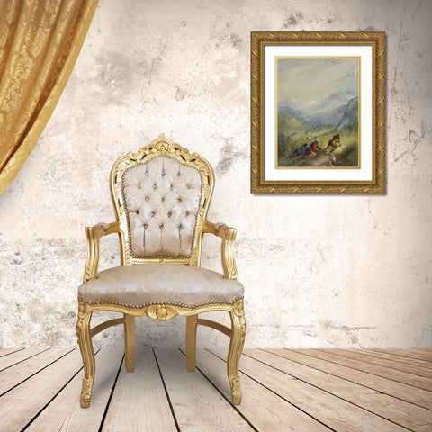 Mountain Sheep Gold Ornate Wood Framed Art Print with Double Matting by Miller, Alfred Jacob