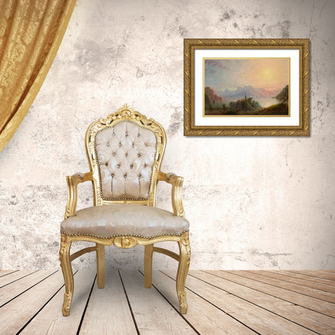 The Lake Her Bosom Expands to the Sky Gold Ornate Wood Framed Art Print with Double Matting by Miller, Alfred Jacob