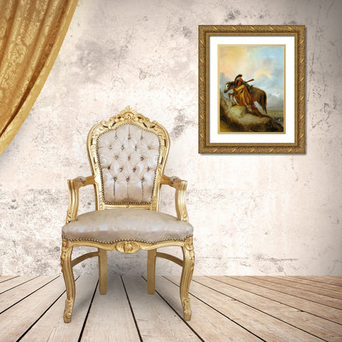 The Scalplock Gold Ornate Wood Framed Art Print with Double Matting by Miller, Alfred Jacob