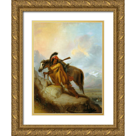 The Scalplock Gold Ornate Wood Framed Art Print with Double Matting by Miller, Alfred Jacob