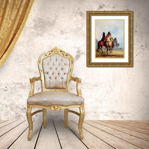 Trappers Starting for the Beaver Hunt Gold Ornate Wood Framed Art Print with Double Matting by Miller, Alfred Jacob