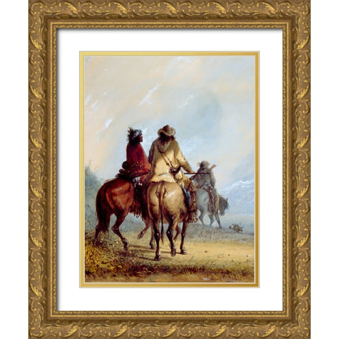 Trappers Starting for the Beaver Hunt Gold Ornate Wood Framed Art Print with Double Matting by Miller, Alfred Jacob