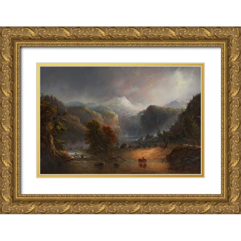 Where the Clouds Love to Rest Gold Ornate Wood Framed Art Print with Double Matting by Miller, Alfred Jacob