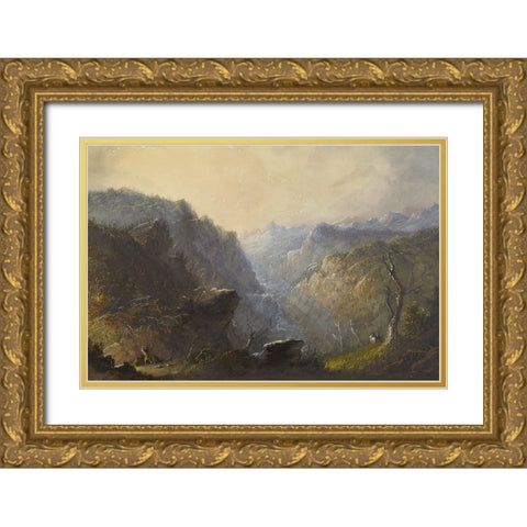 Wild Scenery Gold Ornate Wood Framed Art Print with Double Matting by Miller, Alfred Jacob