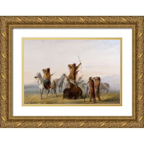 Yell of Triumph Gold Ornate Wood Framed Art Print with Double Matting by Miller, Alfred Jacob