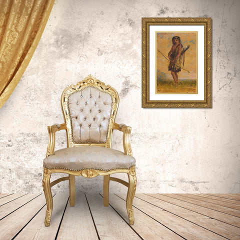Indian Boy Gold Ornate Wood Framed Art Print with Double Matting by Miller, Alfred Jacob