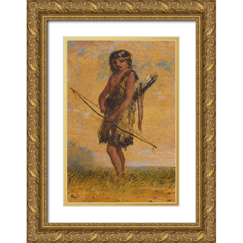 Indian Boy Gold Ornate Wood Framed Art Print with Double Matting by Miller, Alfred Jacob