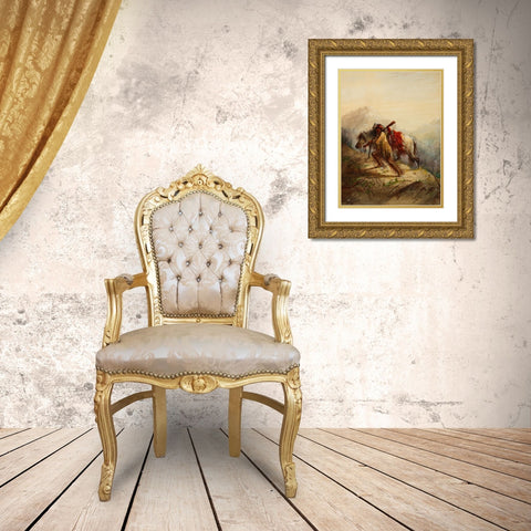 The Scalplock Gold Ornate Wood Framed Art Print with Double Matting by Miller, Alfred Jacob