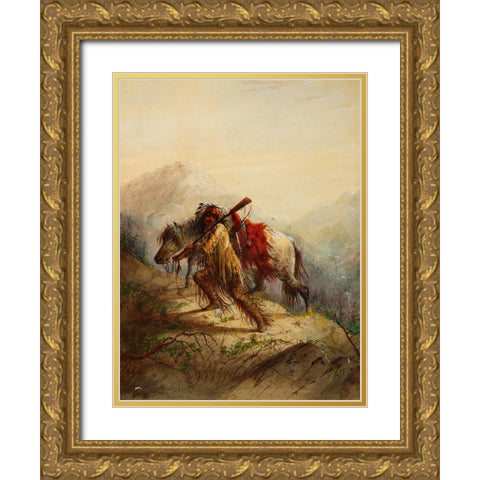 The Scalplock Gold Ornate Wood Framed Art Print with Double Matting by Miller, Alfred Jacob
