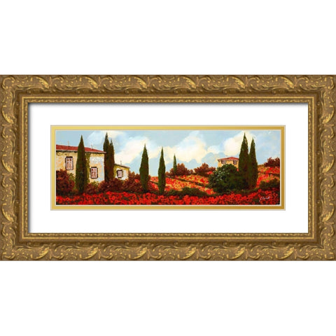Tre Case Tra I Papaveri Gold Ornate Wood Framed Art Print with Double Matting by Borelli, Guido