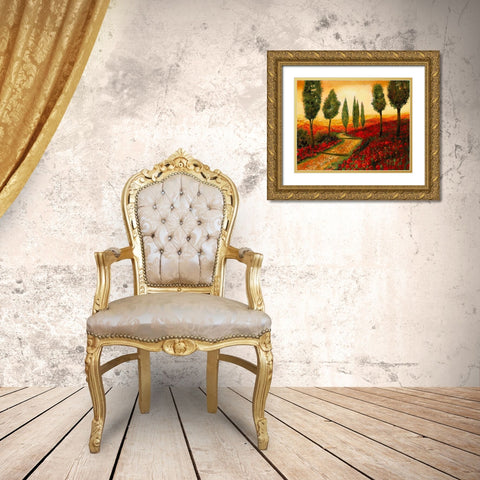 Strada tra i Papaveri Gold Ornate Wood Framed Art Print with Double Matting by Borelli, Guido