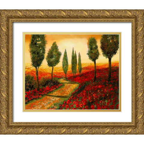 Strada tra i Papaveri Gold Ornate Wood Framed Art Print with Double Matting by Borelli, Guido