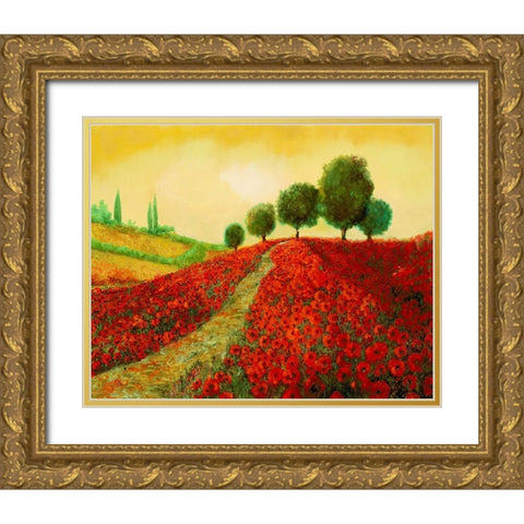 La Collina Dei Papaveri Gold Ornate Wood Framed Art Print with Double Matting by Borelli, Guido