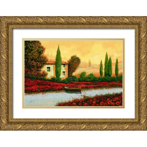 Al Tramonto Sul Fiume Gold Ornate Wood Framed Art Print with Double Matting by Borelli, Guido