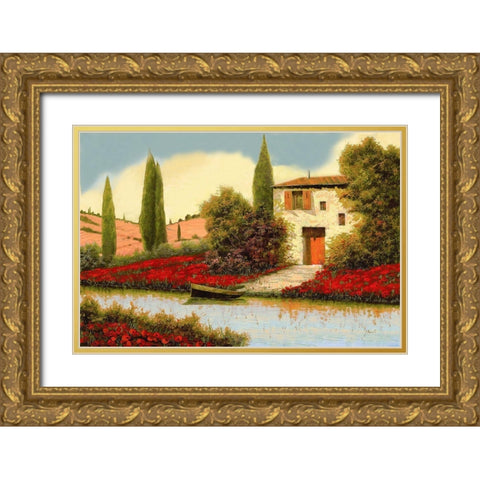 Lungo il Fiume Tra I Papaveri Gold Ornate Wood Framed Art Print with Double Matting by Borelli, Guido