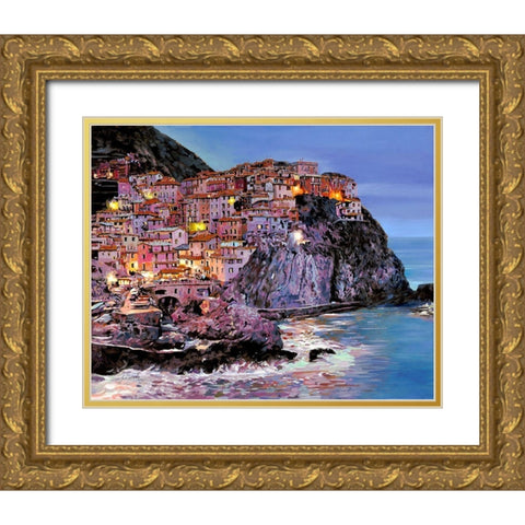 Crepuscolo a Manarola Gold Ornate Wood Framed Art Print with Double Matting by Borelli, Guido