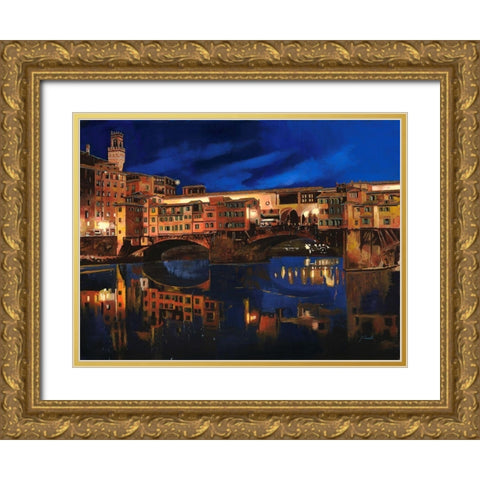 Notturno Fiorentino Gold Ornate Wood Framed Art Print with Double Matting by Borelli, Guido