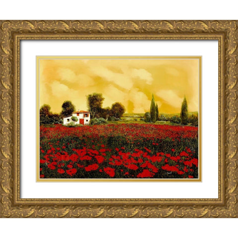 I Papaveri e lestate Calda Gold Ornate Wood Framed Art Print with Double Matting by Borelli, Guido