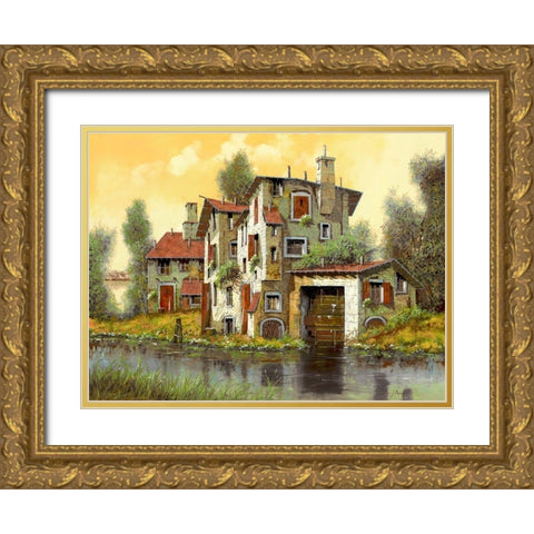 il Mulino Giallo Gold Ornate Wood Framed Art Print with Double Matting by Borelli, Guido