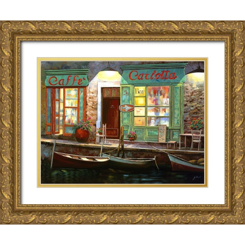 caffe carlotta Gold Ornate Wood Framed Art Print with Double Matting by Borelli, Guido