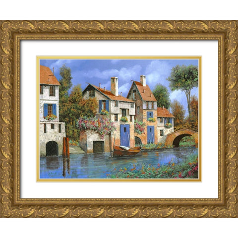 Borgo Tutto Blu Gold Ornate Wood Framed Art Print with Double Matting by Borelli, Guido