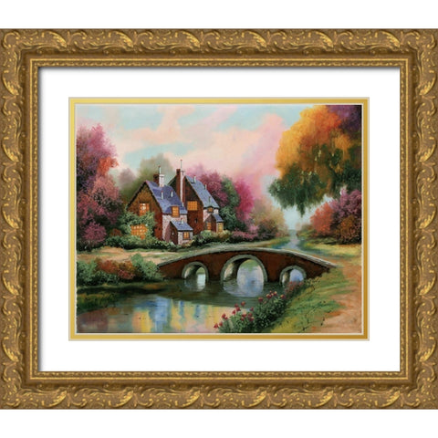 Ponticello a colori Gold Ornate Wood Framed Art Print with Double Matting by Borelli, Guido