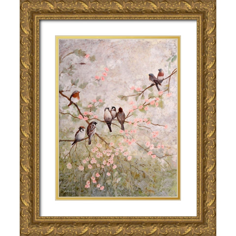 Decorazione con 8 uccelli Gold Ornate Wood Framed Art Print with Double Matting by Borelli, Guido