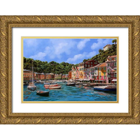 A Portofino Gold Ornate Wood Framed Art Print with Double Matting by Borelli, Guido