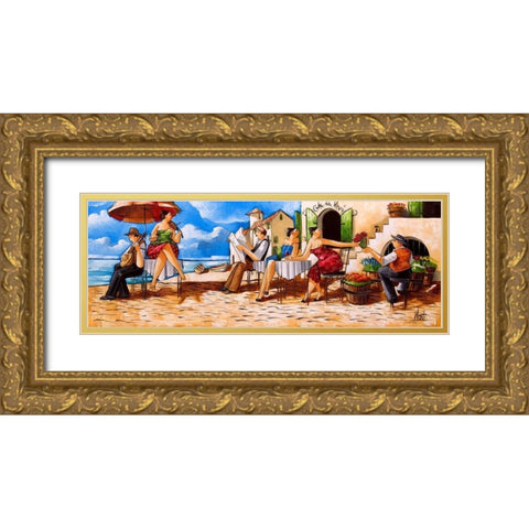 Thursday Morning at Cafe da Vinci Gold Ornate Wood Framed Art Print with Double Matting by West, Ronald