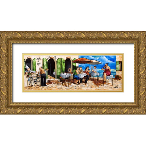 Monday Morning at Cafe da Vinci Gold Ornate Wood Framed Art Print with Double Matting by West, Ronald