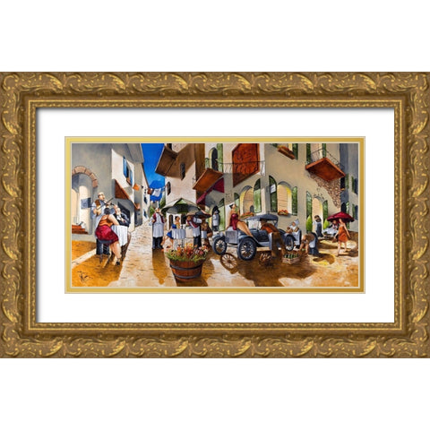 Lunch at Cafe de Vinci Gold Ornate Wood Framed Art Print with Double Matting by West, Ronald
