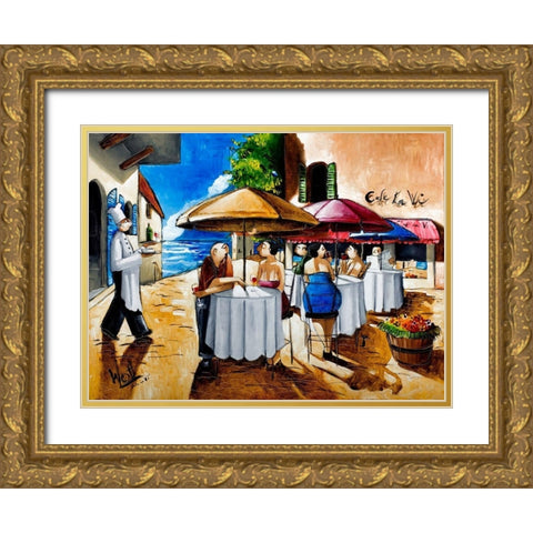 Cafe La Vi Gold Ornate Wood Framed Art Print with Double Matting by West, Ronald
