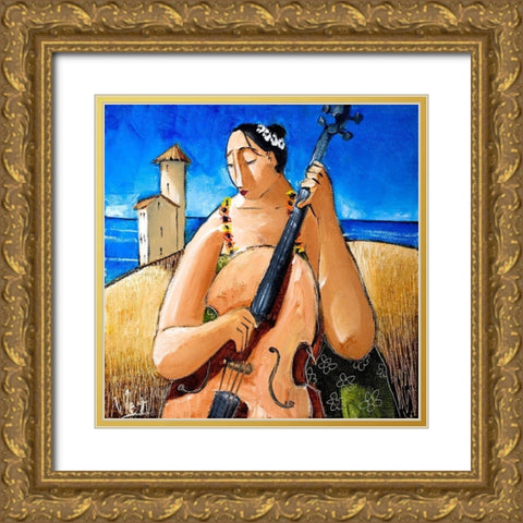 Musician III Gold Ornate Wood Framed Art Print with Double Matting by West, Ronald