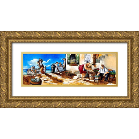 Fisherman Gold Ornate Wood Framed Art Print with Double Matting by West, Ronald