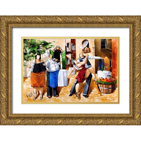 Street Dancing Gold Ornate Wood Framed Art Print with Double Matting by West, Ronald
