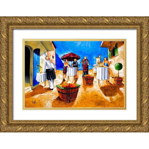 Lunch at Penini Gold Ornate Wood Framed Art Print with Double Matting by West, Ronald