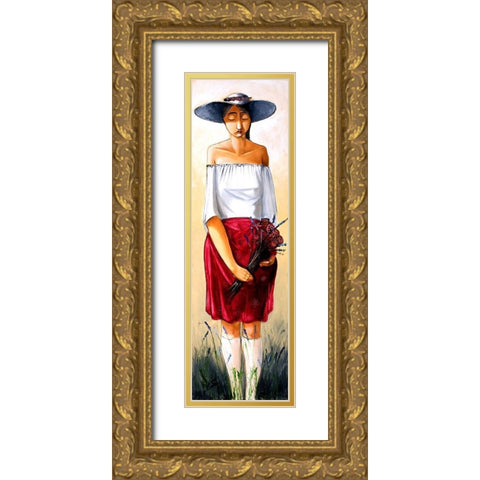 Sad Lady in Hat Gold Ornate Wood Framed Art Print with Double Matting by West, Ronald
