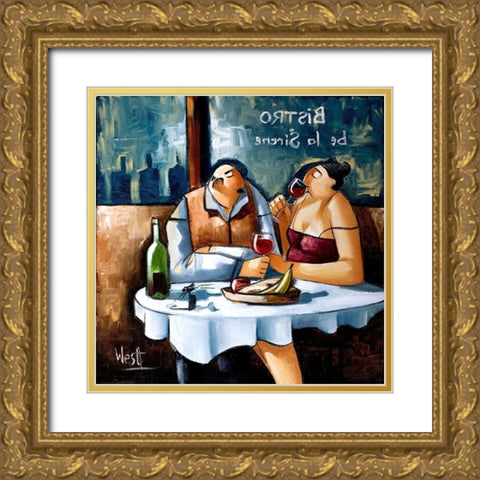 Dinner for Two Gold Ornate Wood Framed Art Print with Double Matting by West, Ronald