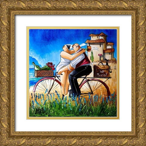 Just Married Gold Ornate Wood Framed Art Print with Double Matting by West, Ronald