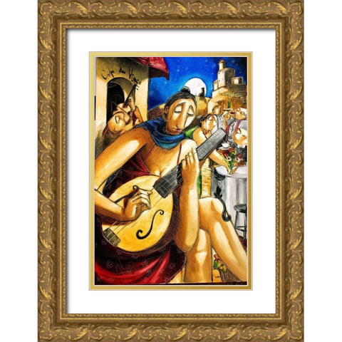 Guitar Girl Gold Ornate Wood Framed Art Print with Double Matting by West, Ronald